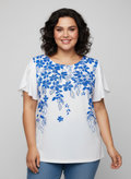 Floral Print Flutter Sleeve Knit Top