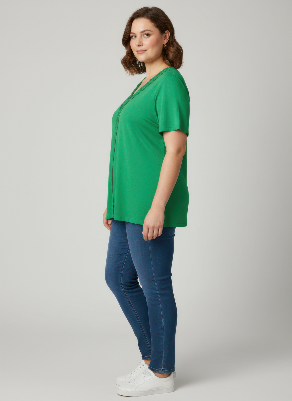 Lace Trim V-neck Short Sleeve Knit Top