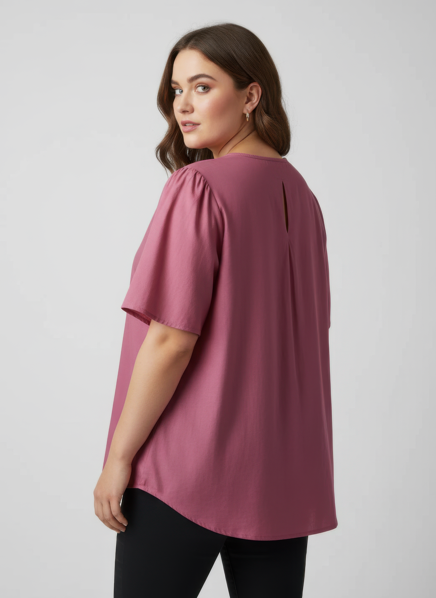 Lace Collar Button Detail Flutter Sleeve Top