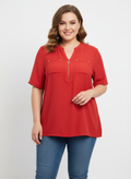 Zip-front Utility Pocket Knit Top