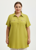 Zip Pocket Collared Knit Tunic Top