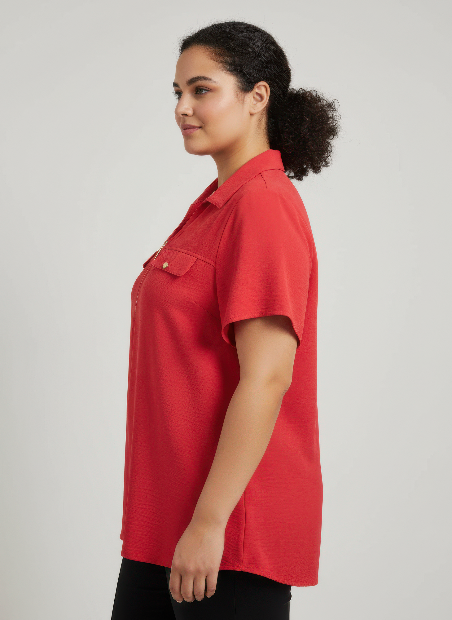 Zip-front Collared Utility Knit Top