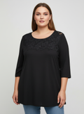 Lace Yoke Three-quarter Sleeve Knit Top