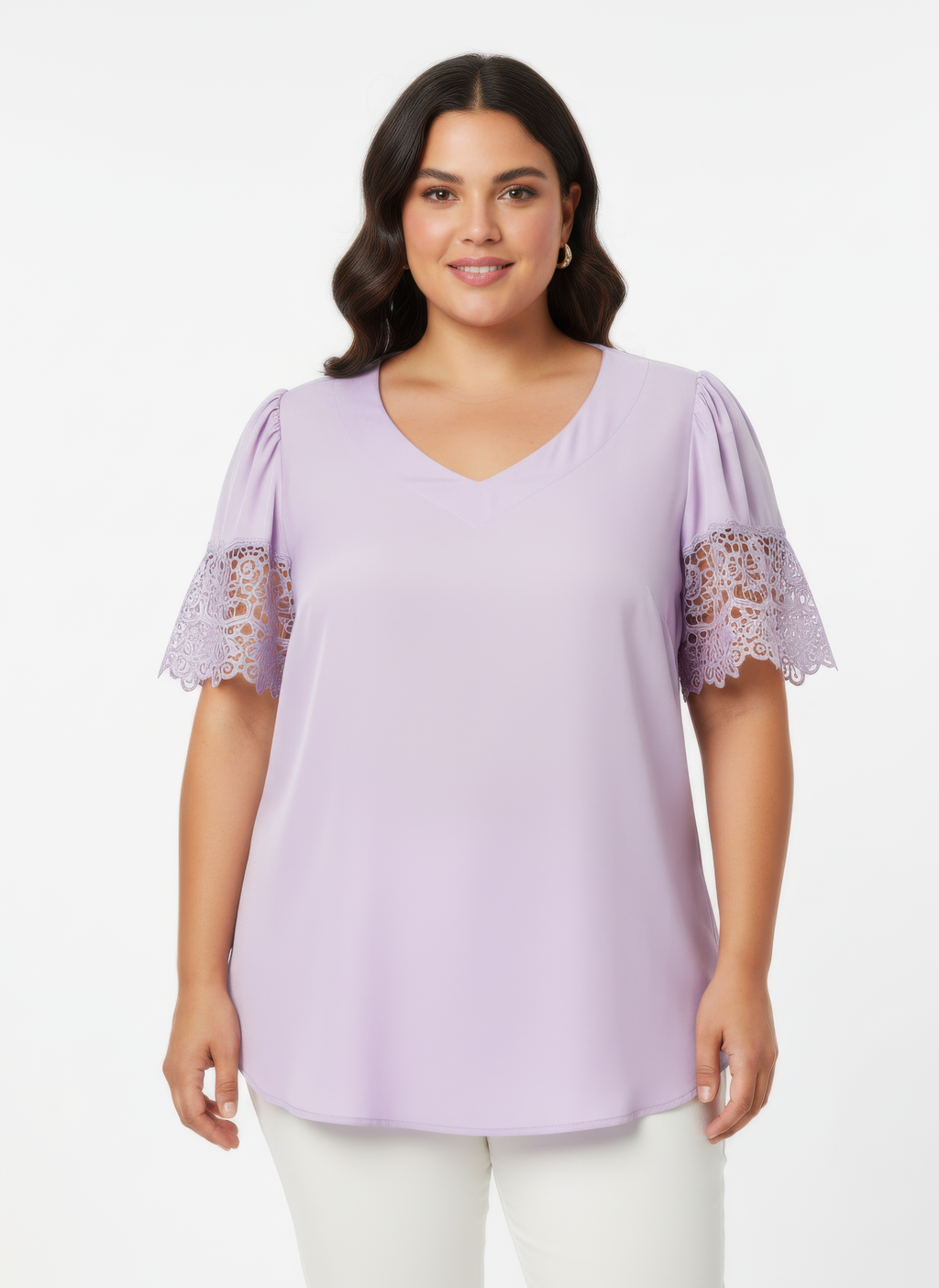 Lace Trim V-neck Short Sleeve Knit Top