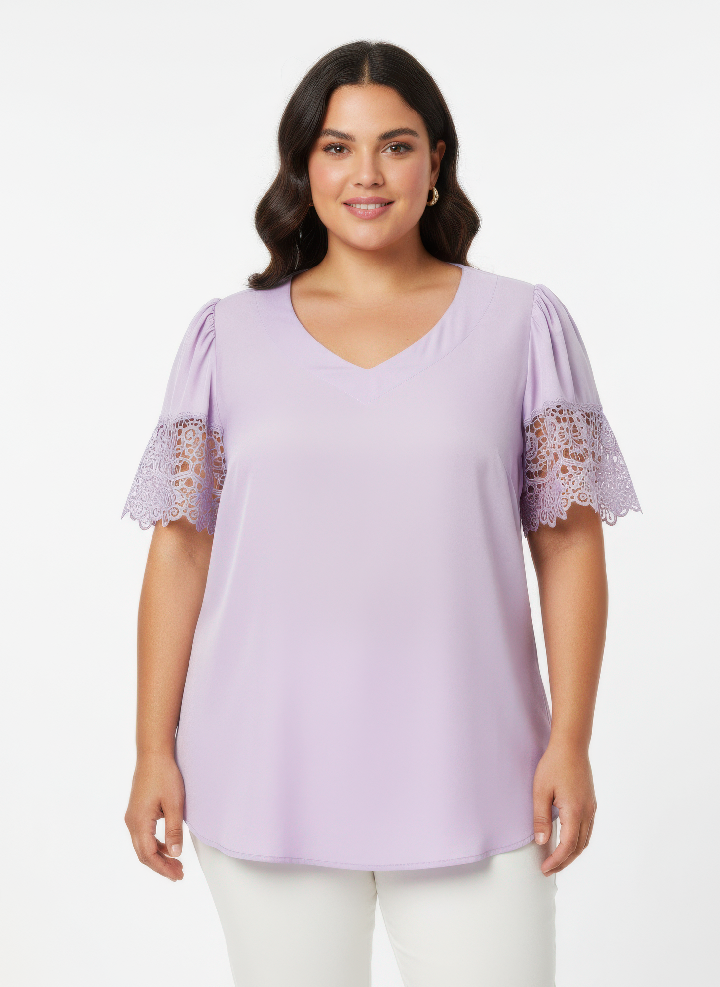 Lace Trim V-neck Short Sleeve Knit Top