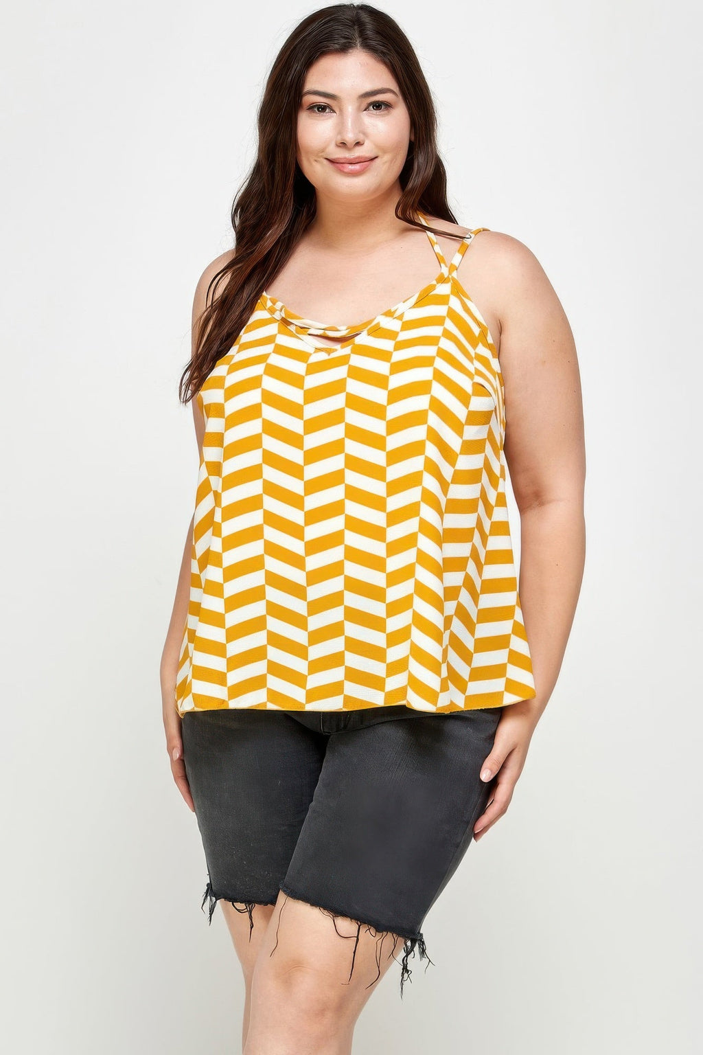 Plus Size Geometric Top With Double Spaghetti Strap