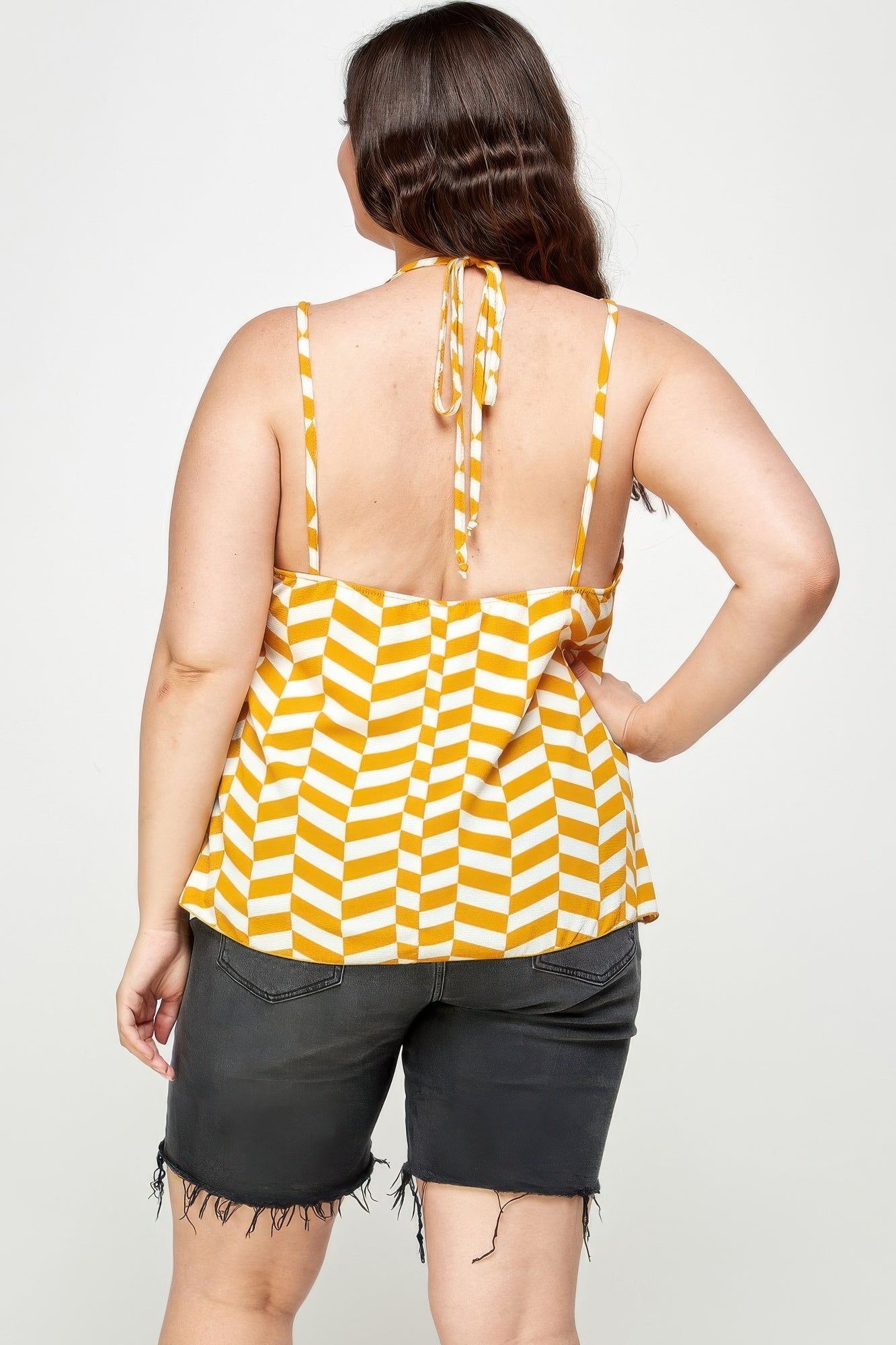 Plus Size Geometric Top With Double Spaghetti Strap