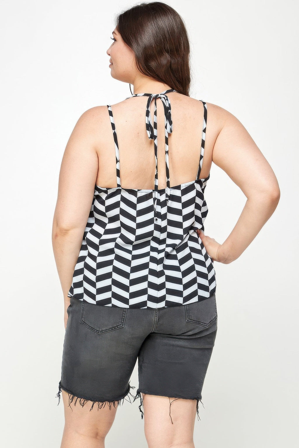 Plus Size Geometric Top With Double Spaghetti Strap