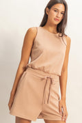 Drawstring Waist Sleeveless Romper