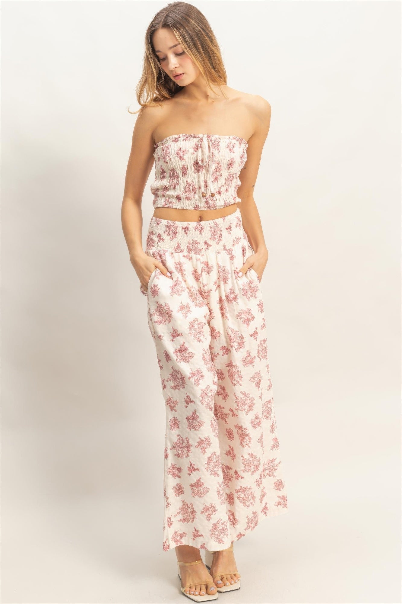 Smocked Tube Top & Wide-leg Pants Set