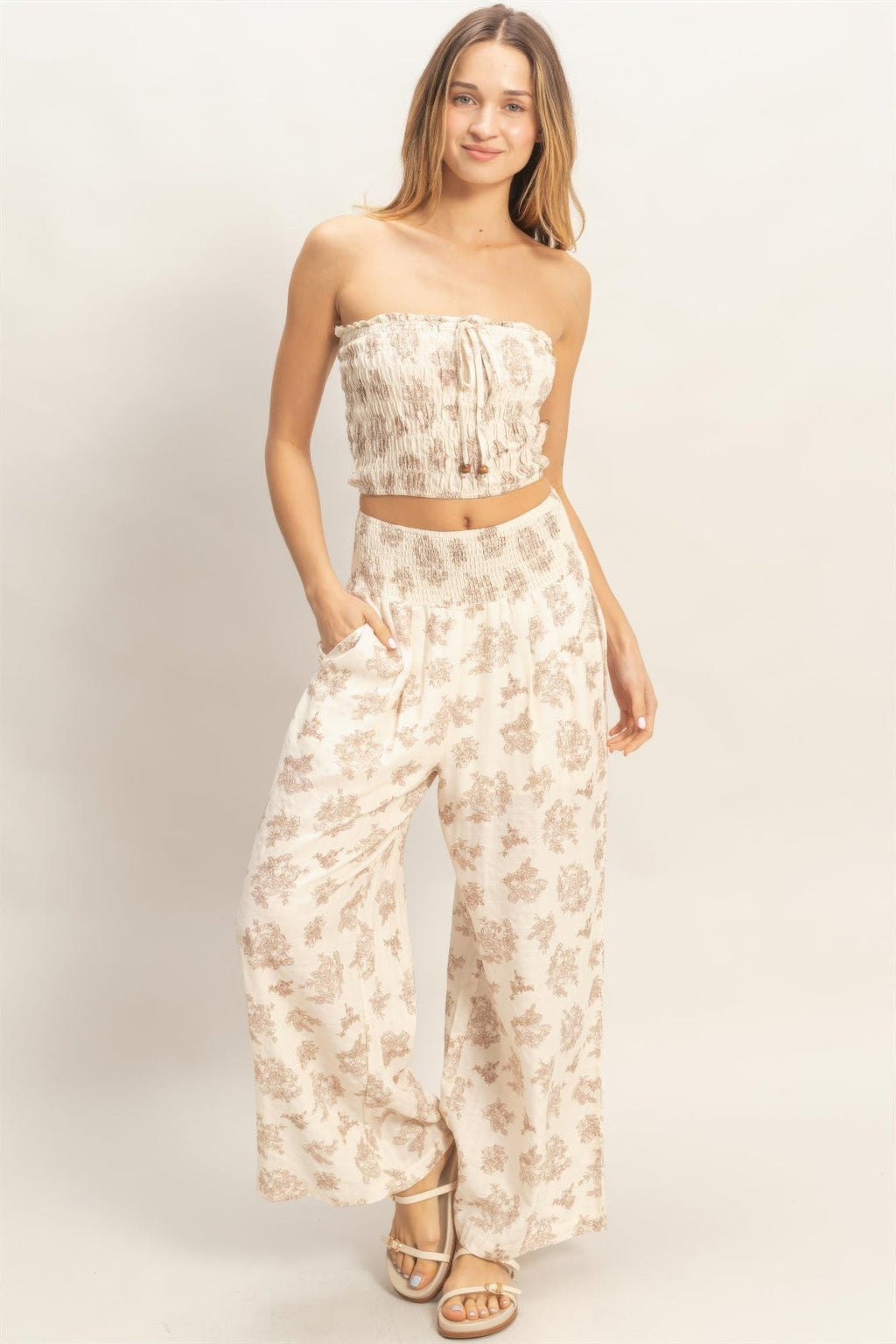 Smocked Tube Top & Wide-leg Pants Set