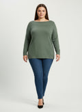 Mocha Button Cuff Ribbed Knit Tunic Top