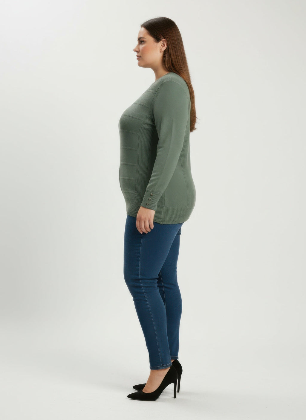 Mocha Button Cuff Ribbed Knit Tunic Top