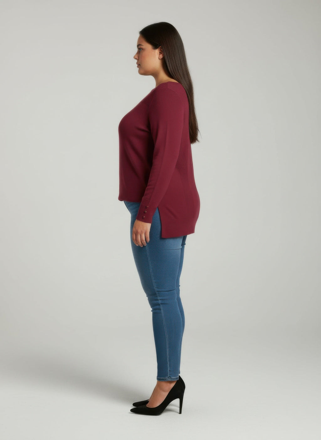 Mocha Button Cuff Ribbed Knit Tunic Top