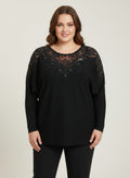 Crimson Lace Embellished Knit Tunic Top