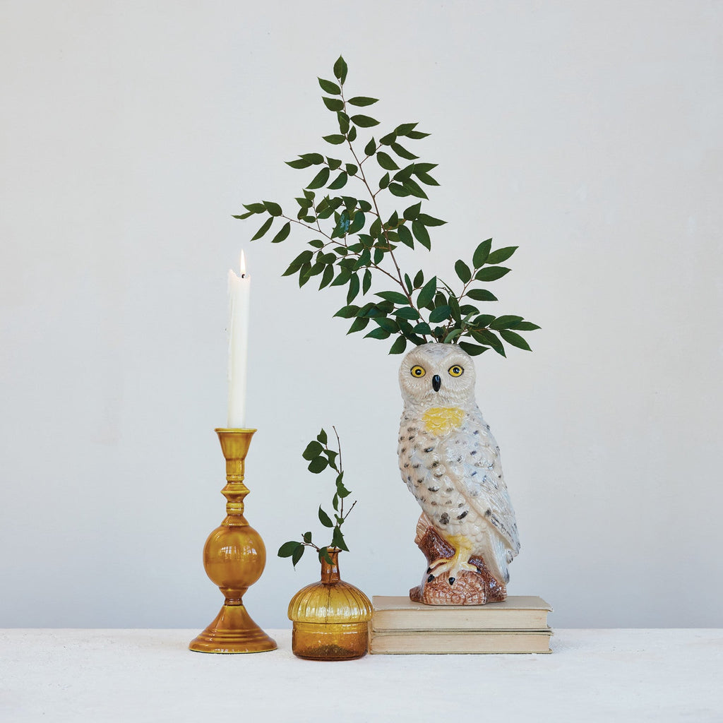 Hand-Painted Ceramic Owl Vase