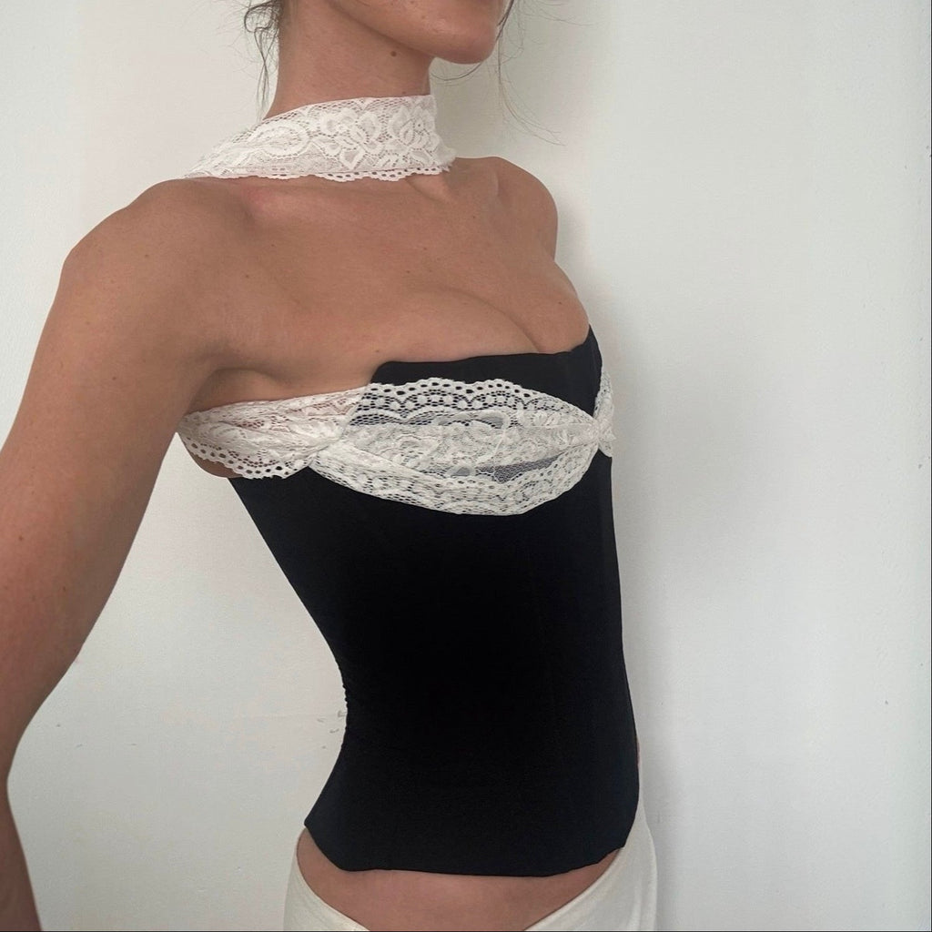 Call Back Black Lace Halter Top