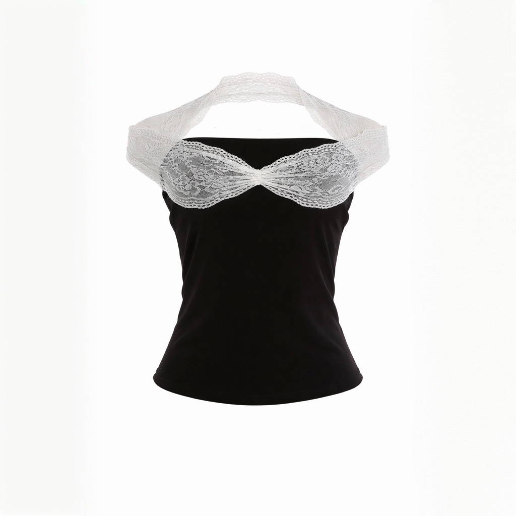 Call Back Black Lace Halter Top