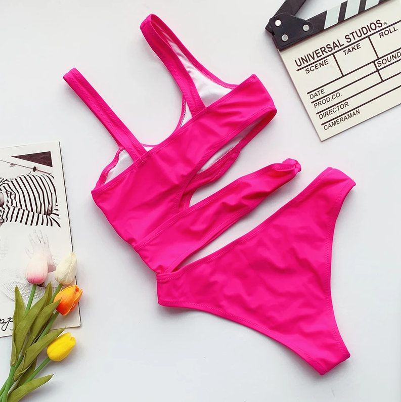 Candy Crush Asymmetrical Hot Pink Swimsuit