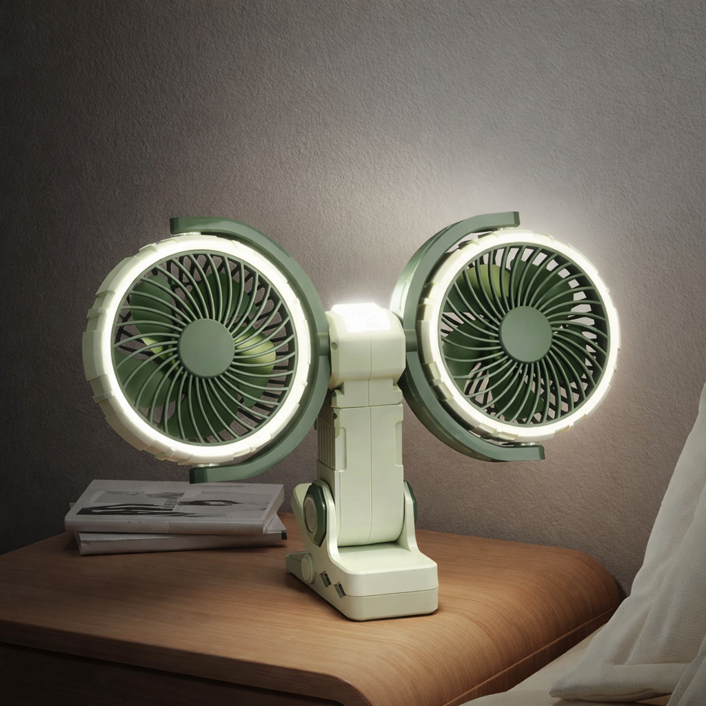 Cool Breeze | Portable Car Fan with Dual Heads & Rechargeable Battery | Adjustable Speed for Comfortable Travel