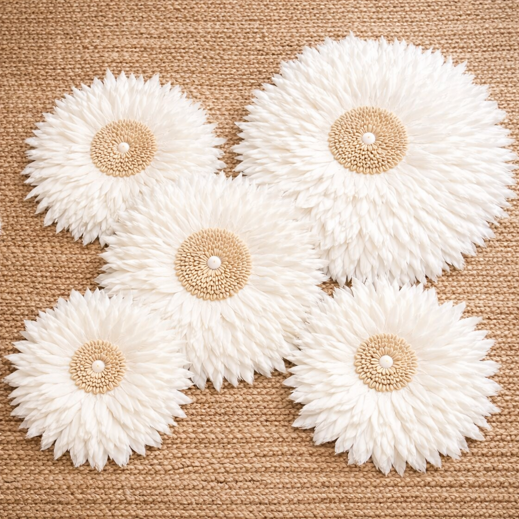 Feather Wall Hanging Juju Hat Decor with Shell or Mirror Center