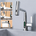 Pull Out Waterfall Kitchen Faucet Digital Display Hot Cold Mixer Sink Tap