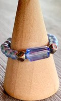 Claire Handmade Austrian Crystal, Hematite, and Faux Blue Pearl Expandable Ring