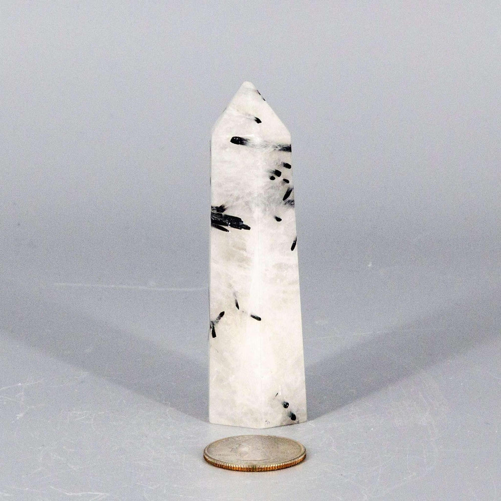 Clear Quartz Crystal Tower with Black Tourmaline Stone