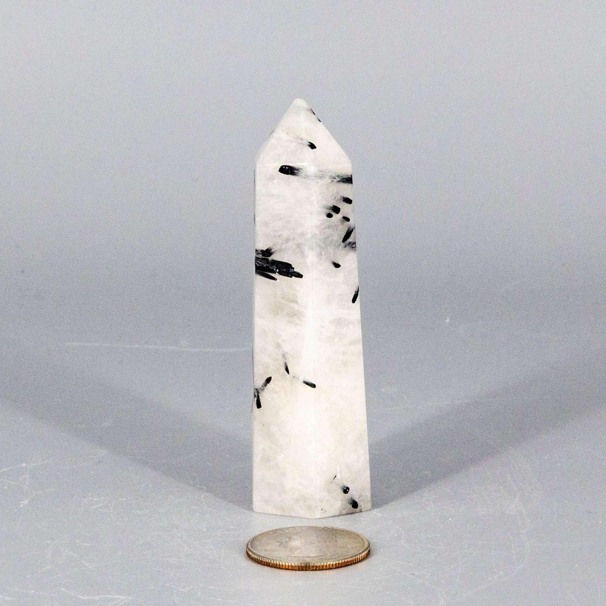 Clear Quartz Crystal Tower with Black Tourmaline Stone