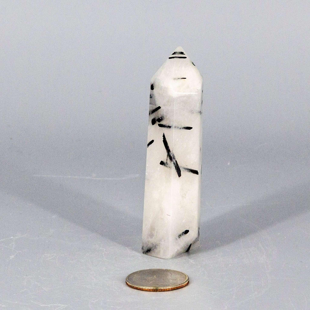 Clear Quartz Crystal Tower with Black Tourmaline Stone