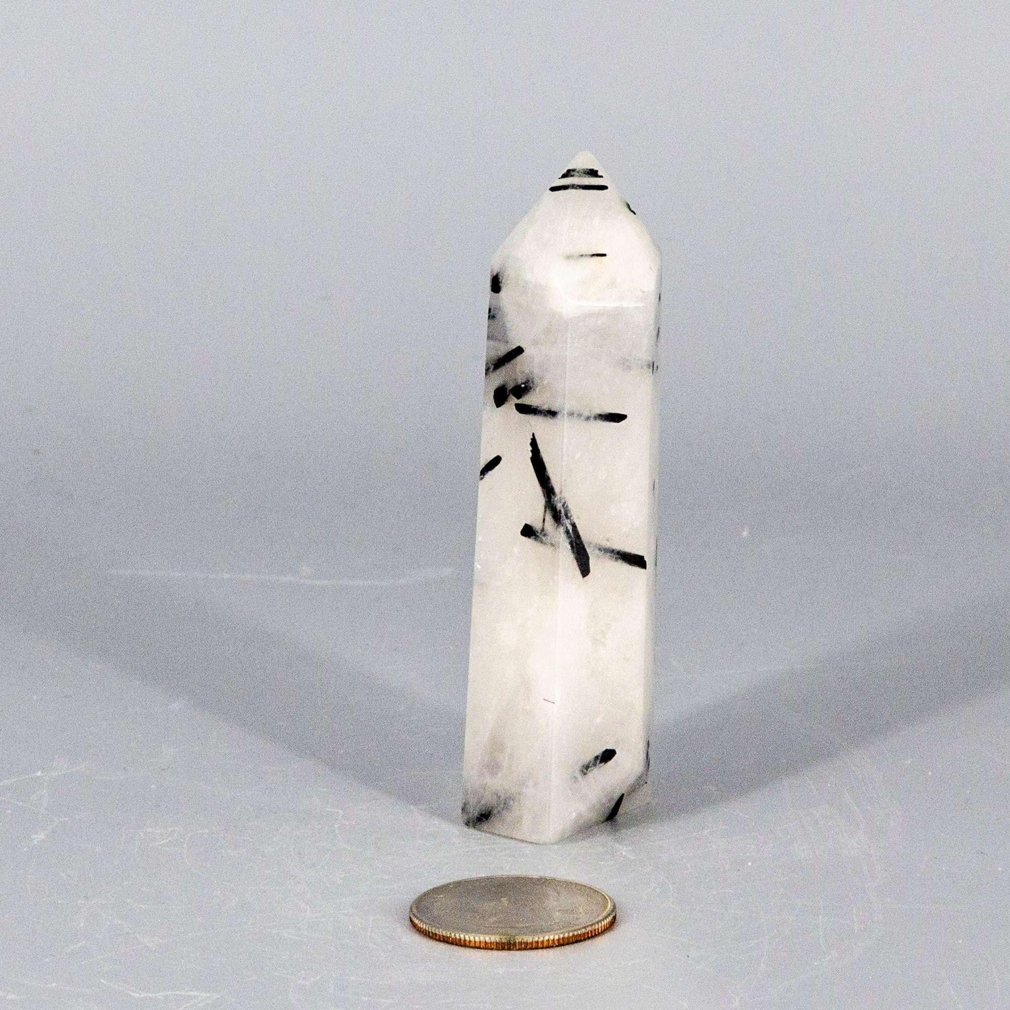 Clear Quartz Crystal Tower with Black Tourmaline Stone