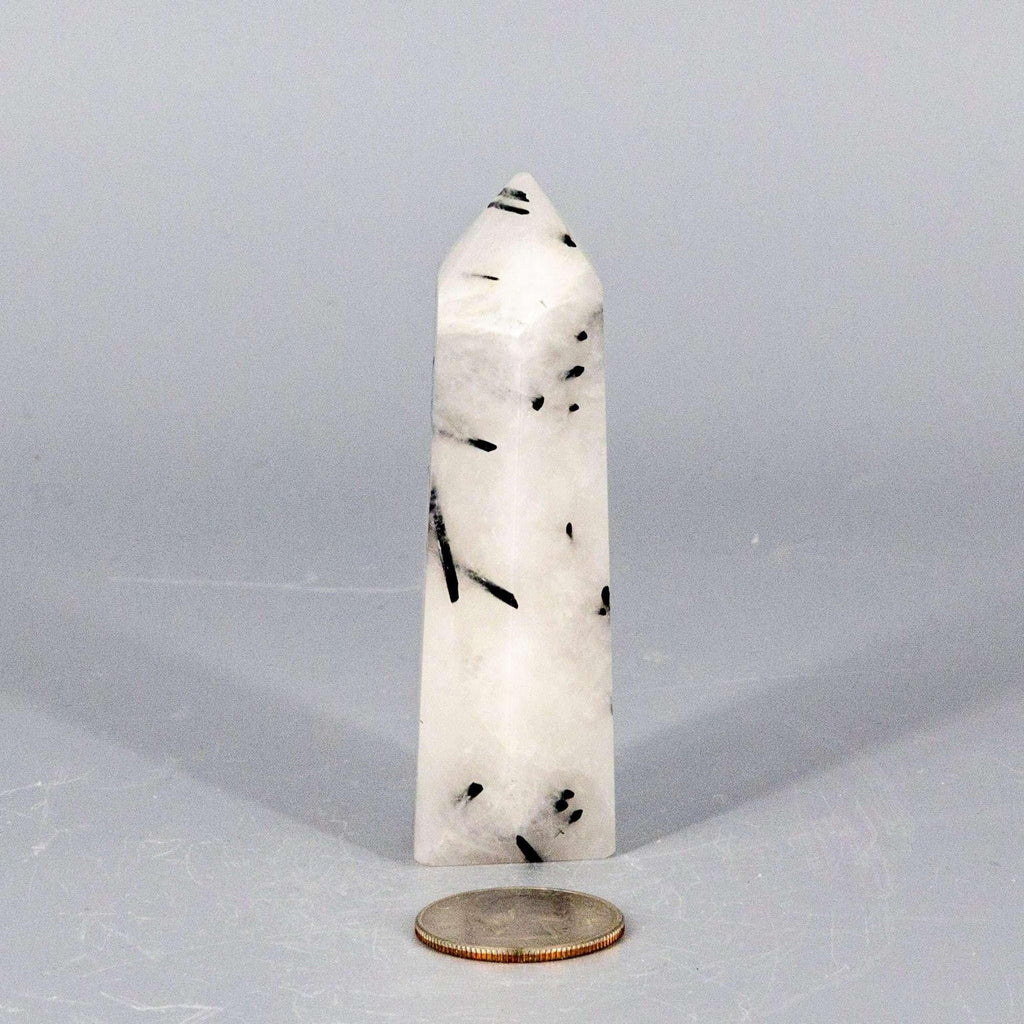 Clear Quartz Crystal Tower with Black Tourmaline Stone