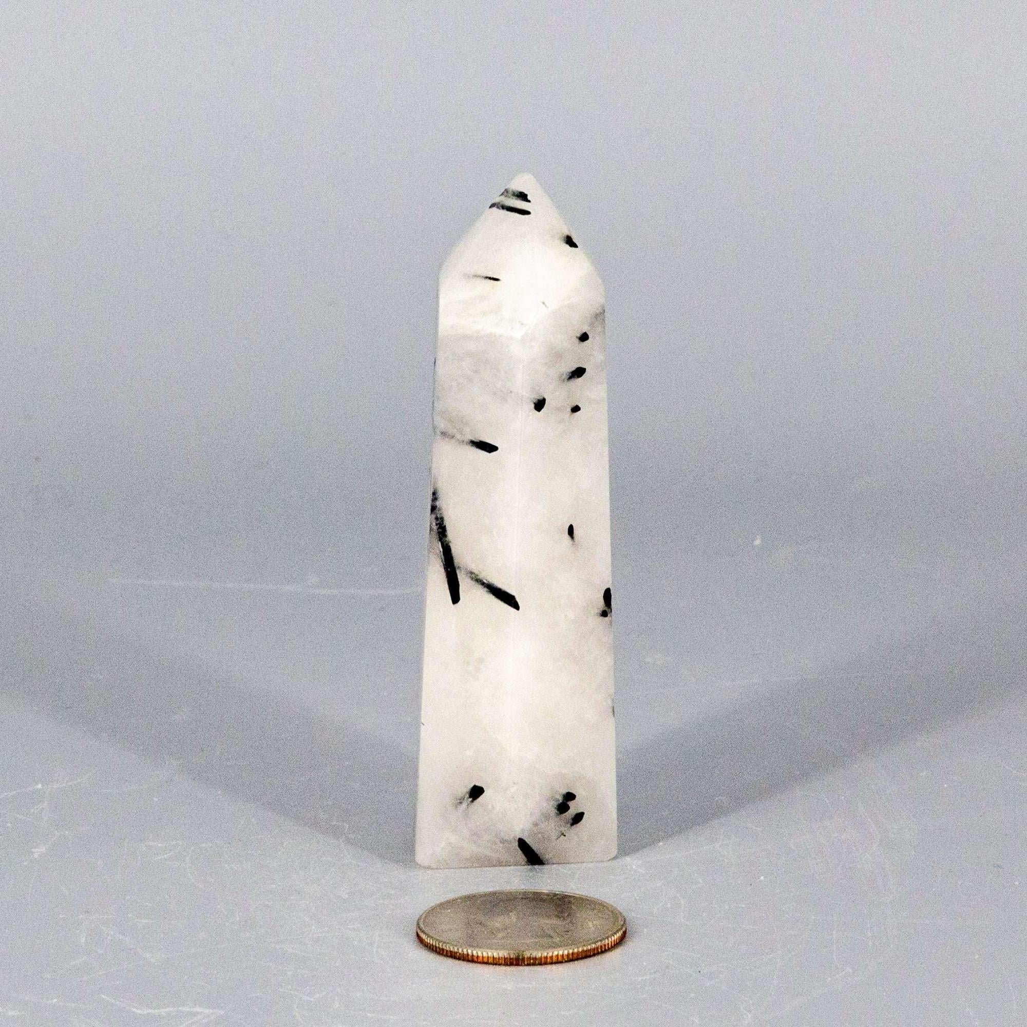 Clear Quartz Crystal Tower with Black Tourmaline Stone