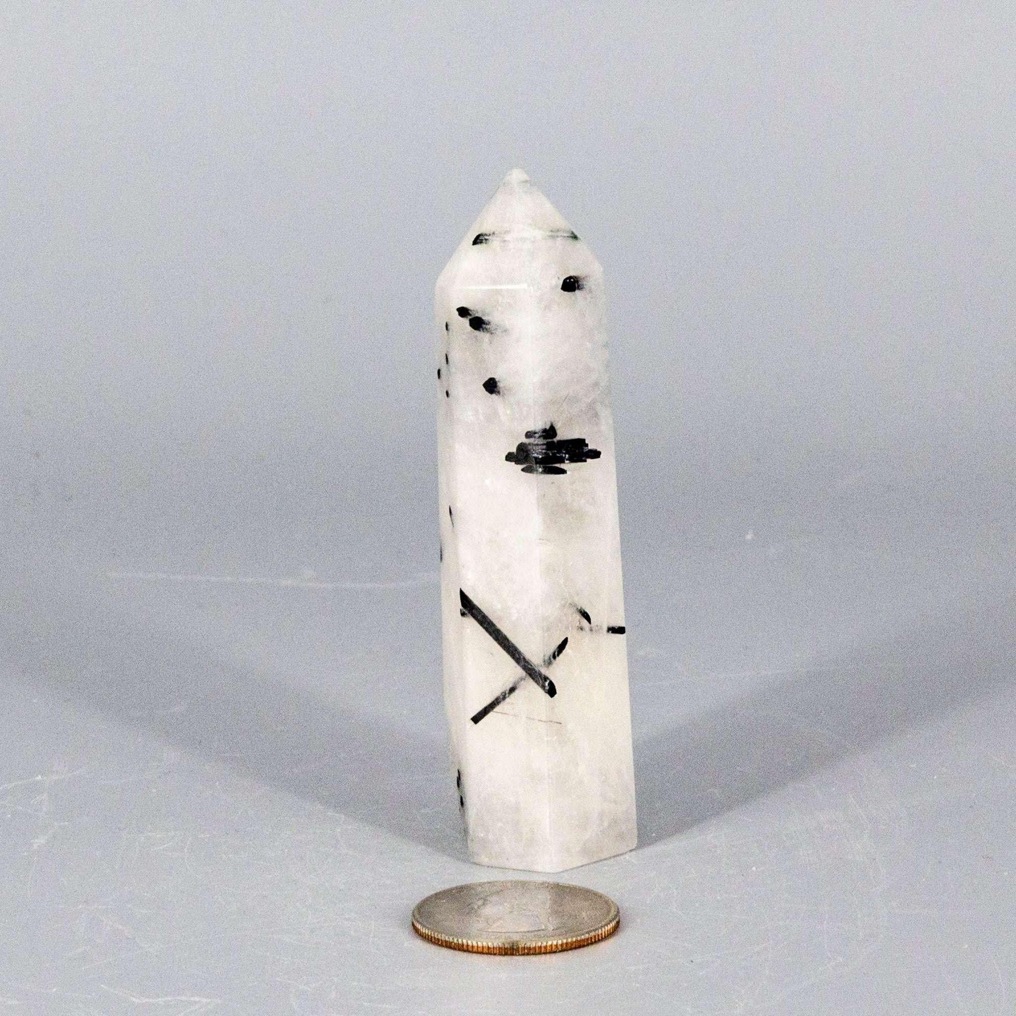 Clear Quartz Crystal Tower with Black Tourmaline Stone