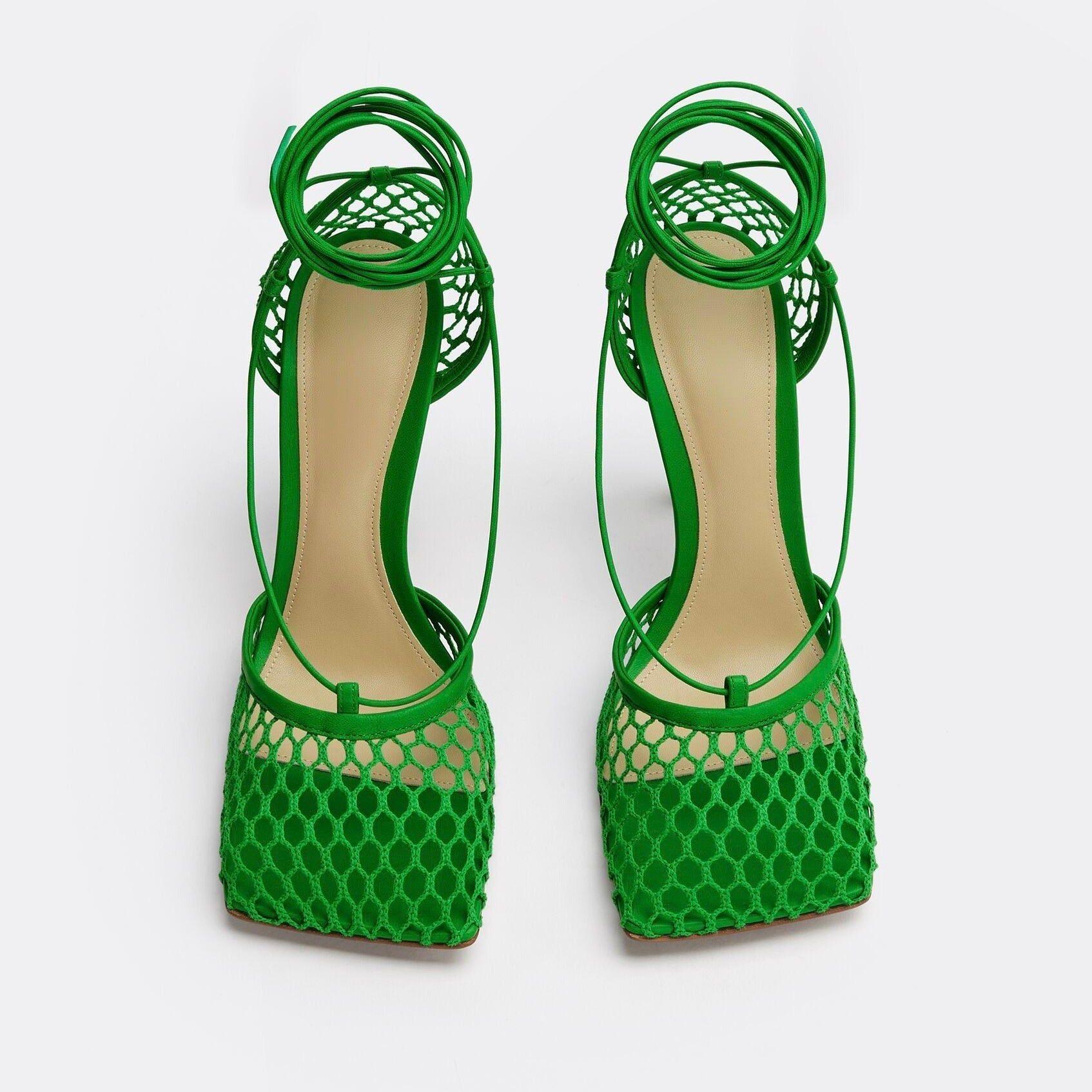 Controversial Square Toe Mesh Green Sandals