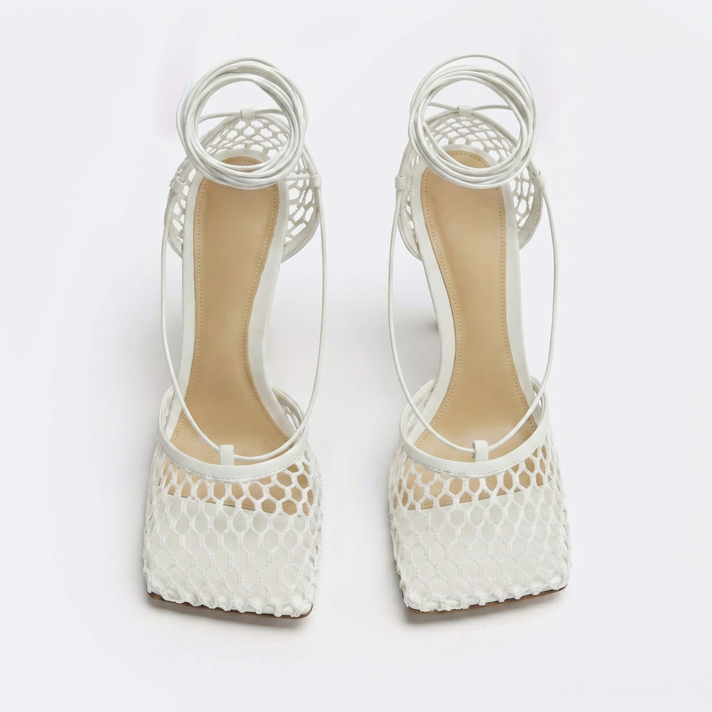 Controversial Square Toe Mesh White Sandals