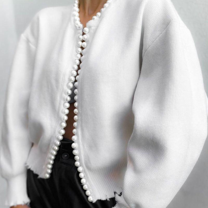 Crave Pearl White Knit Cardigan
