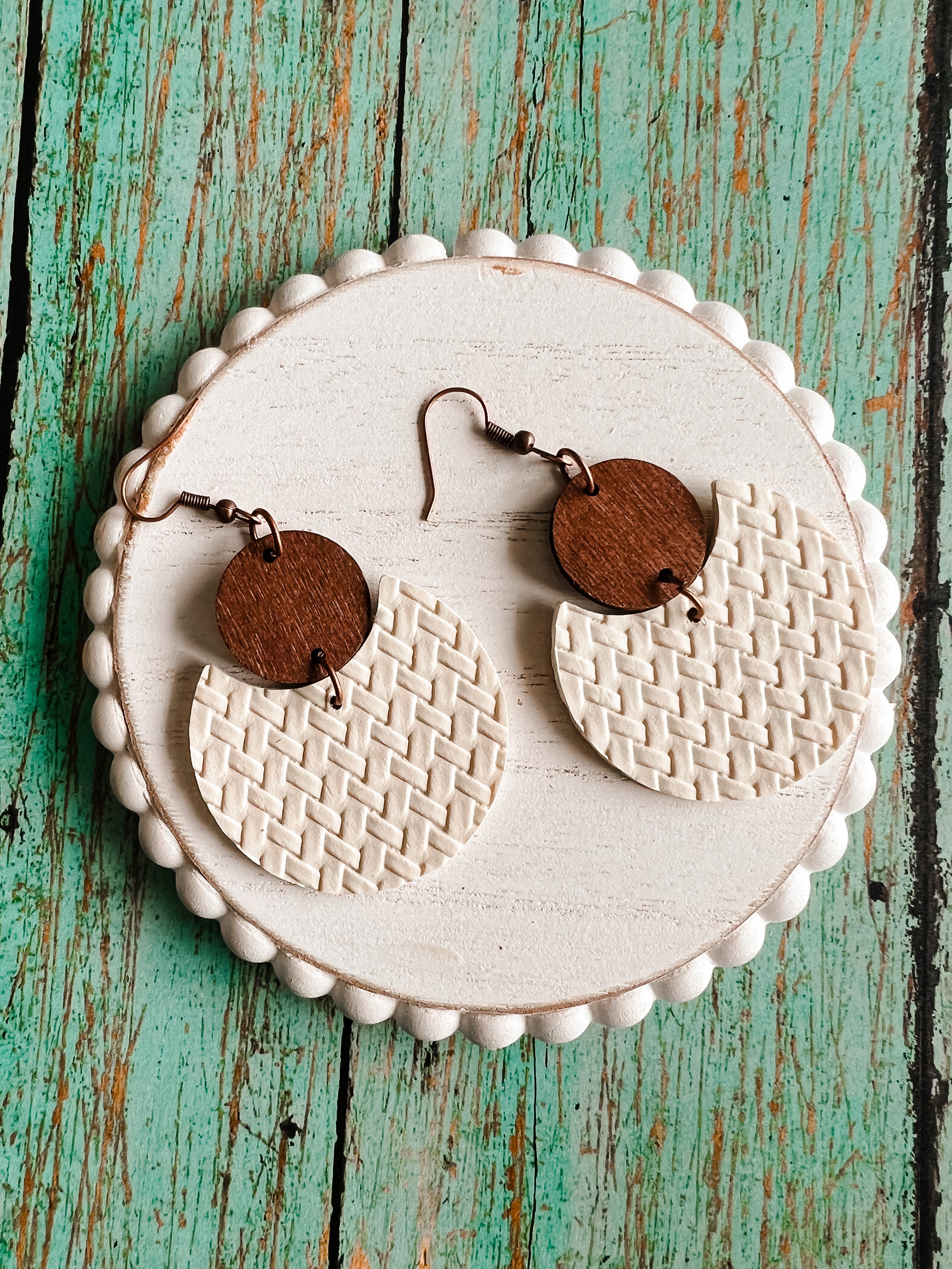 Beautiful Wood and Cream Drop Earrings
