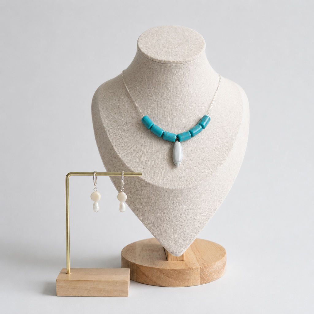 Matching Necklace & Earrings Set ~ Olive Pearl