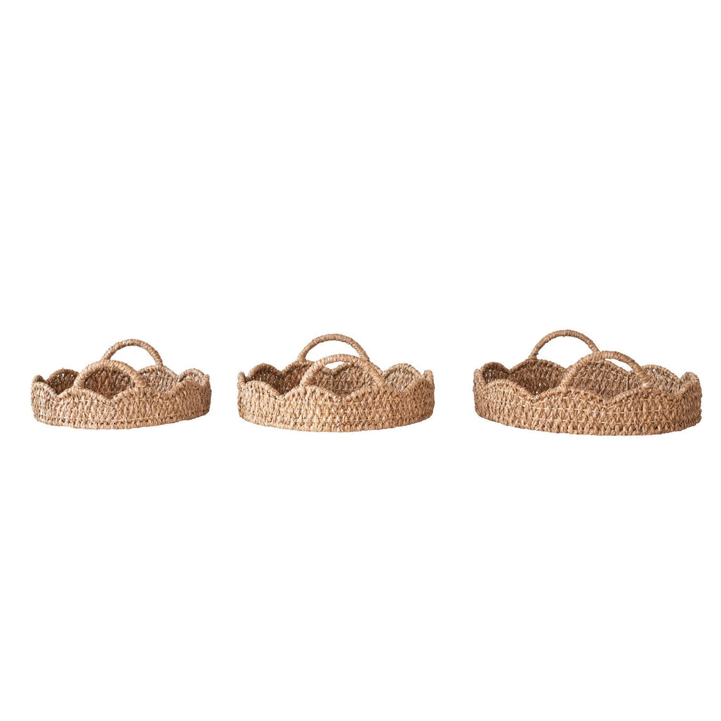 Braided Bankuan & Rattan Scalloped Tray with Handles