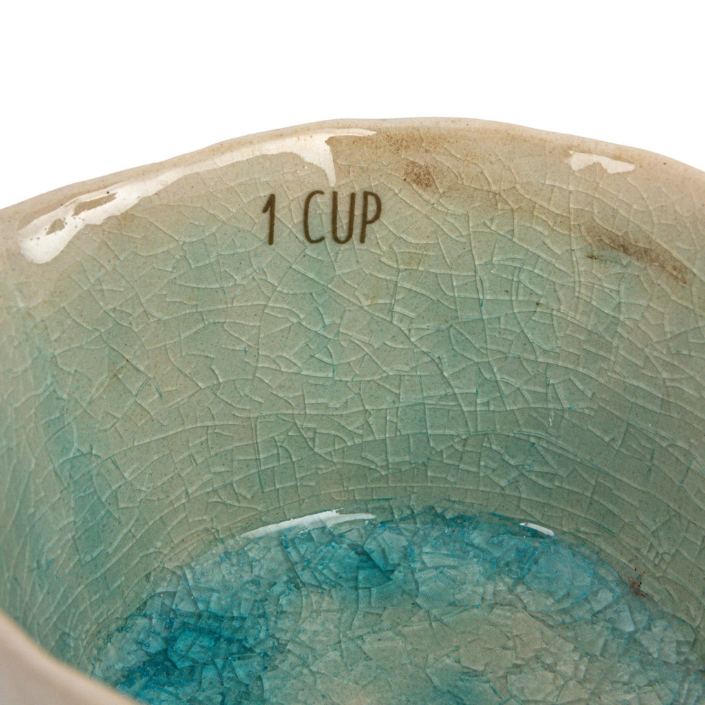Teal Crackle Glaze Ceramic Measuring Cups | Set of 4