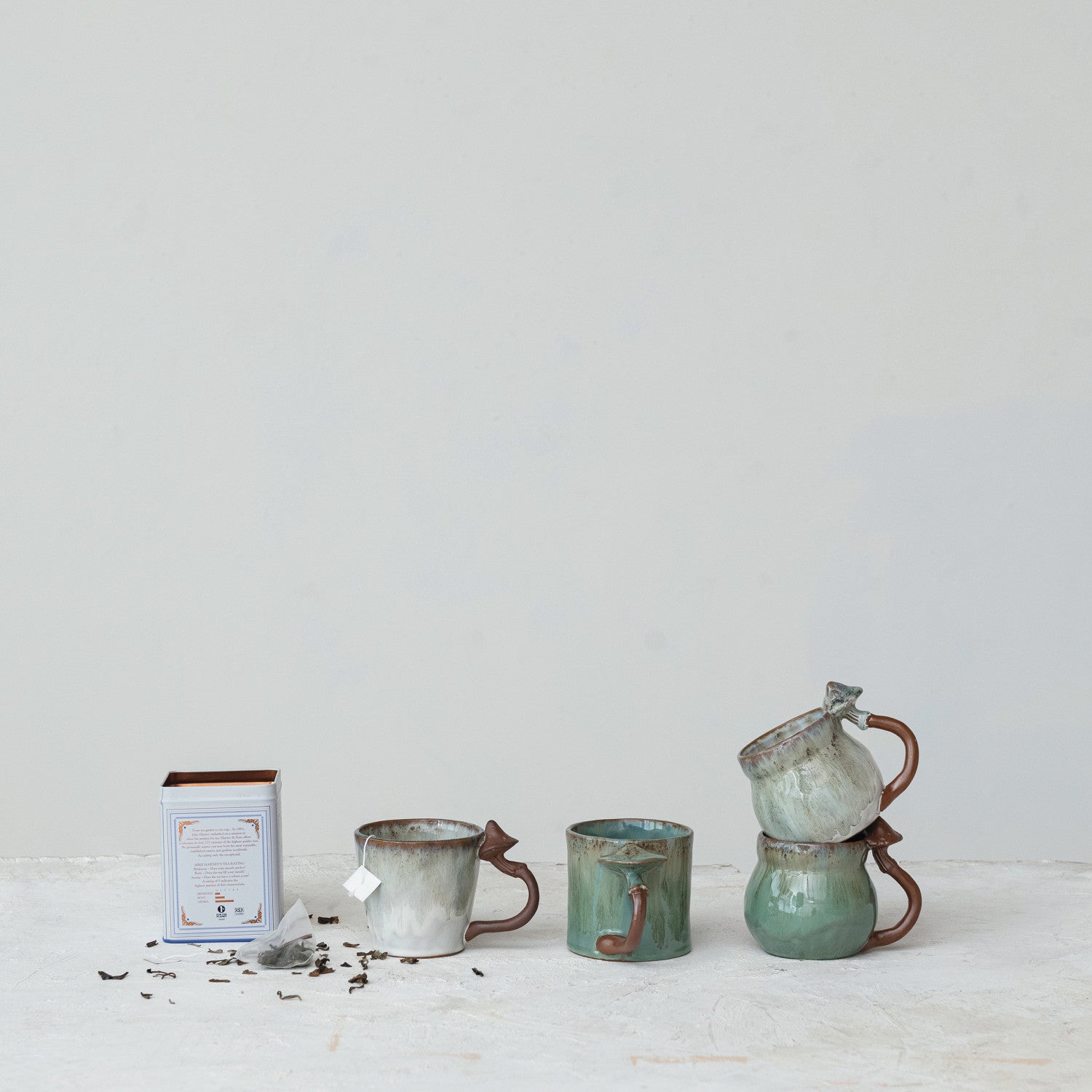Reactive Glaze Ceramic Mug with Mushroom Handle