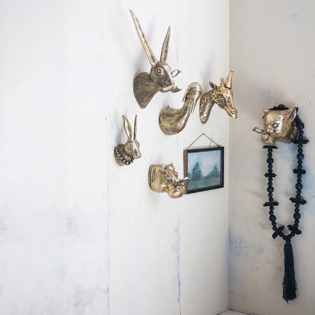 Brass Finish Cast Aluminum Leopard Head with Eyeglasses Wall Mount