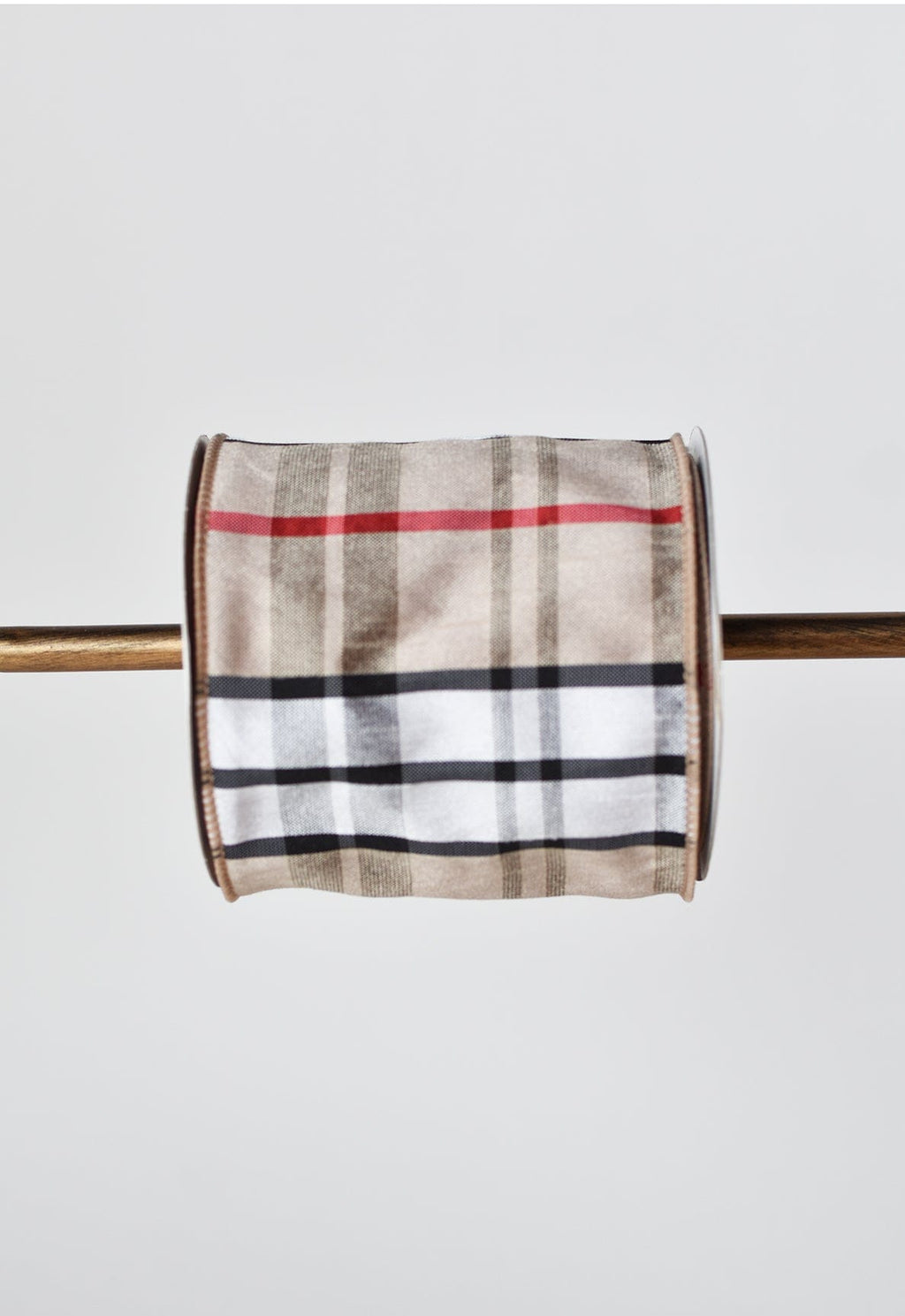 4" x 10yd Tan Plaid Ribbon