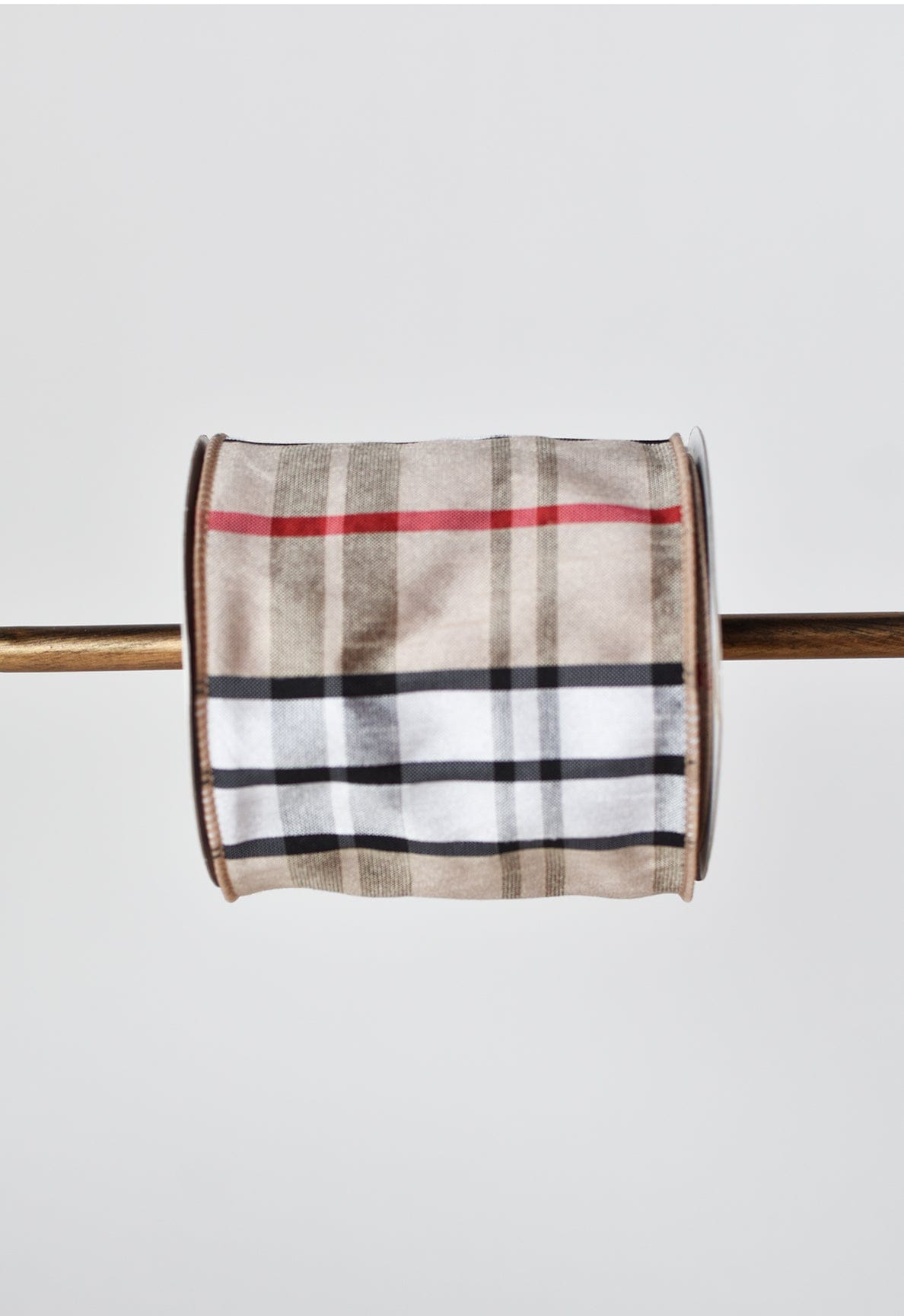 4" x 10yd Tan Plaid Ribbon
