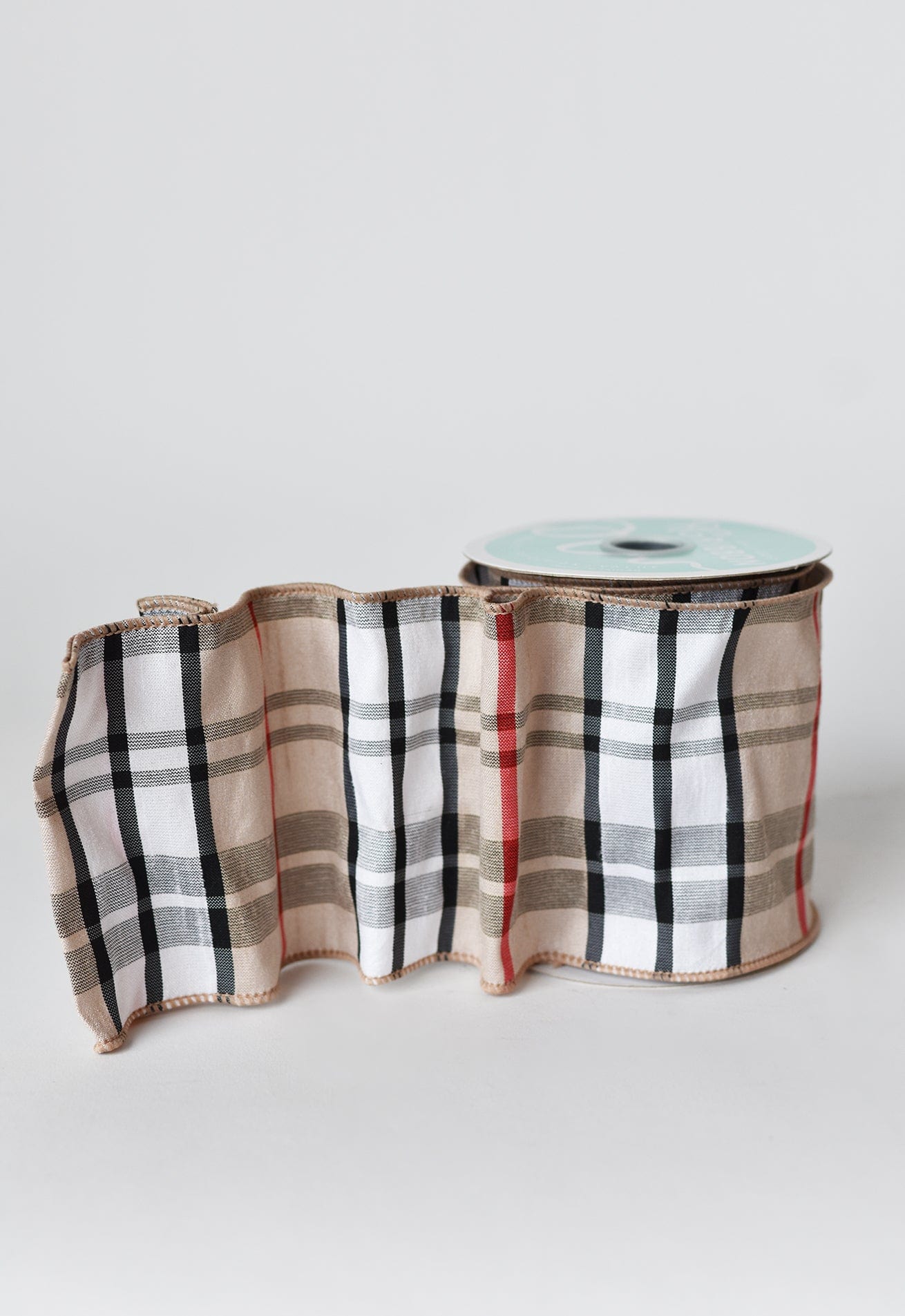 4" x 10yd Tan Plaid Ribbon