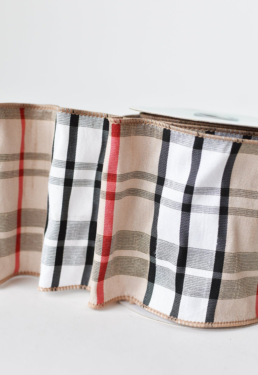4" x 10yd Tan Plaid Ribbon