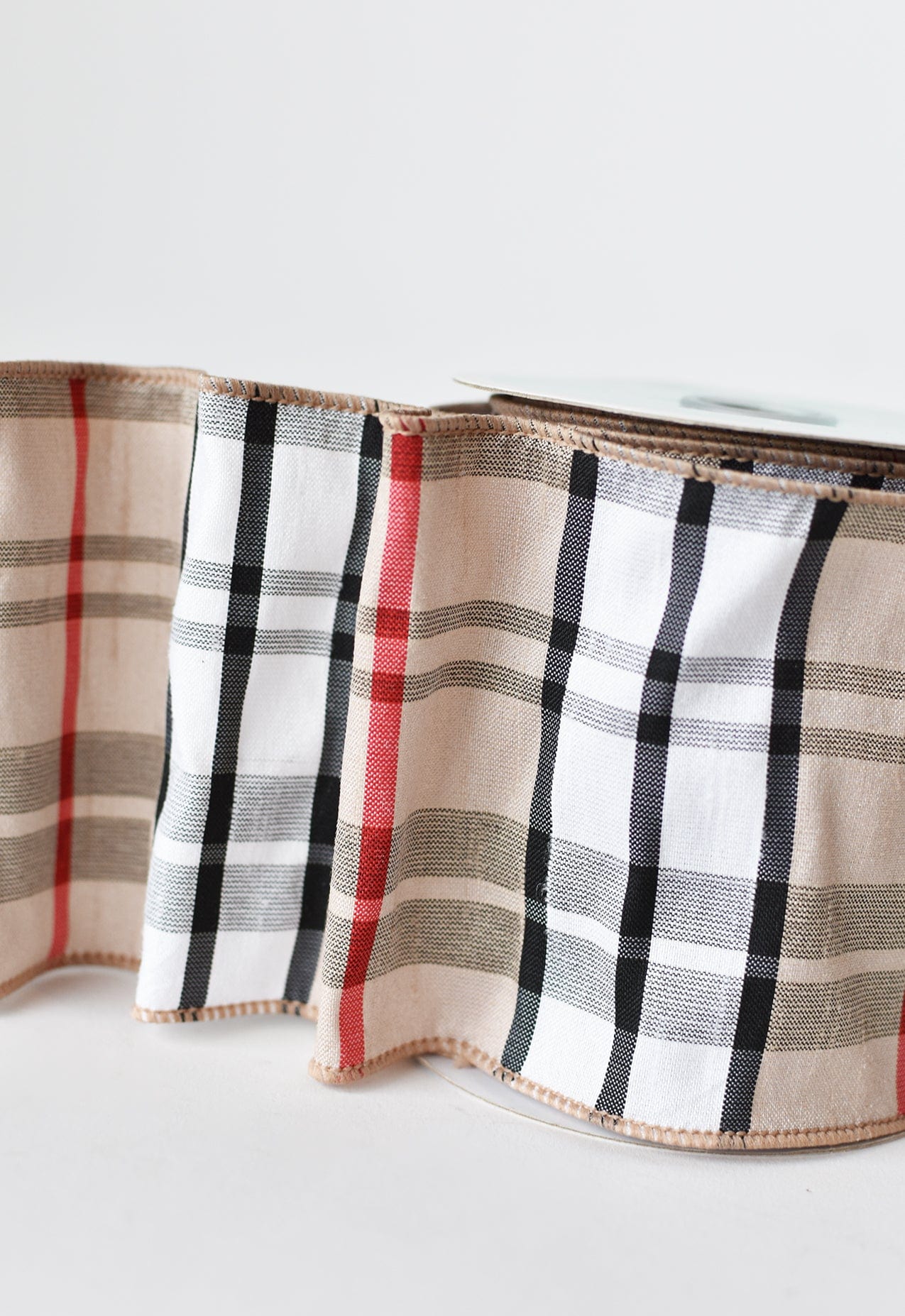 4" x 10yd Tan Plaid Ribbon