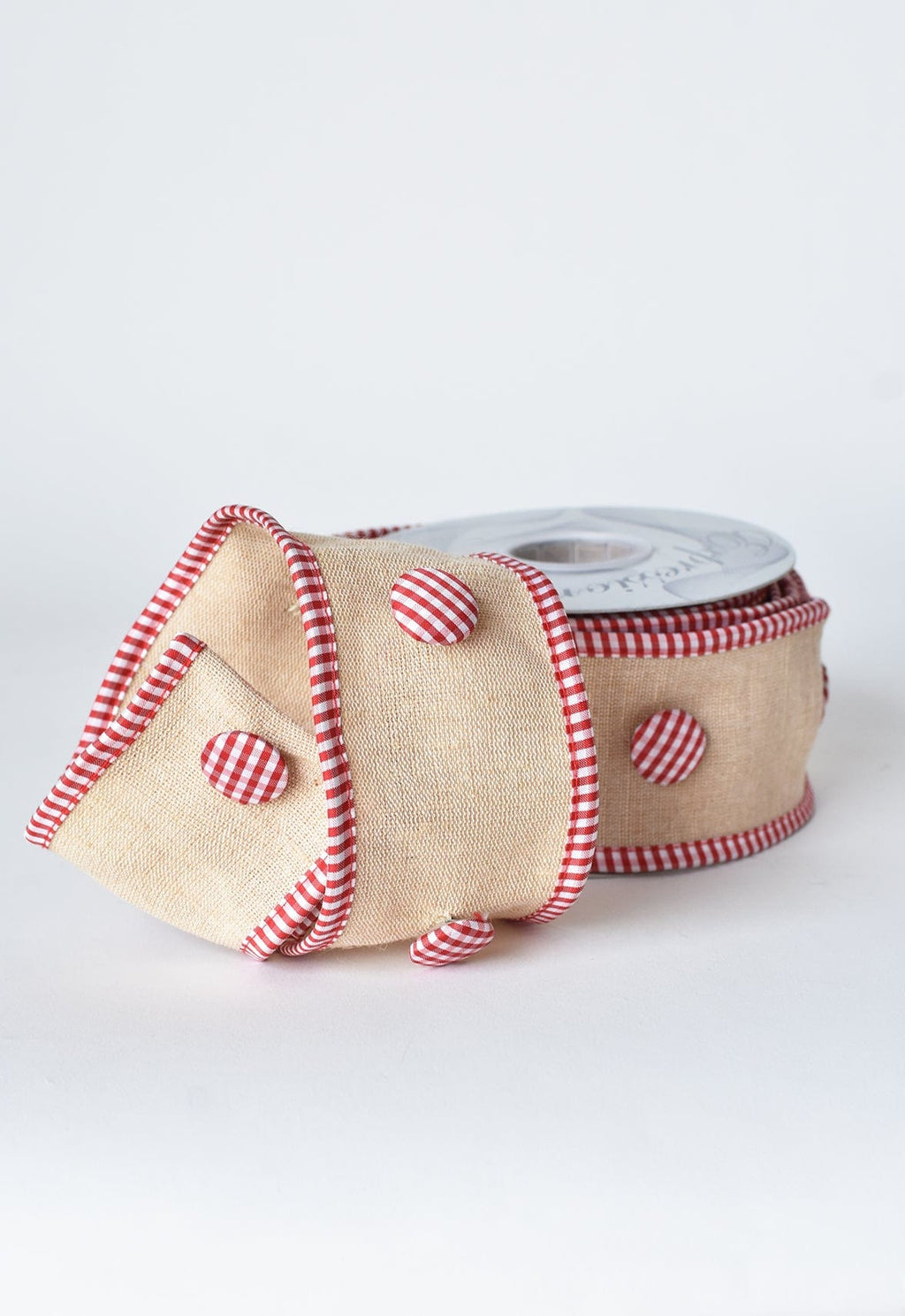 2.5" X 5yd Red + White Button Ribbon