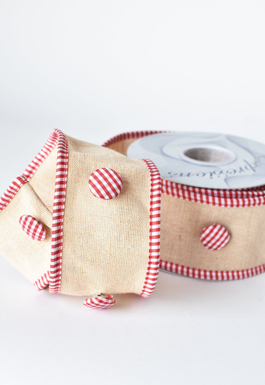 2.5" X 5yd Red + White Button Ribbon